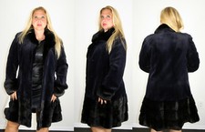 Brand New Blue Sheared Mink Fur Coat Ranch Mink Fur Trim Size 10 12 Large L