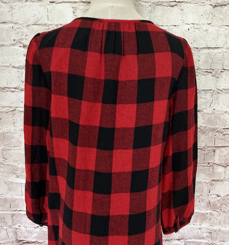 Vestido Madewell Shift vermelho preto búfalo xadrez manga longa pulôver túnica tamanho XXS - Imagem 4 de 4