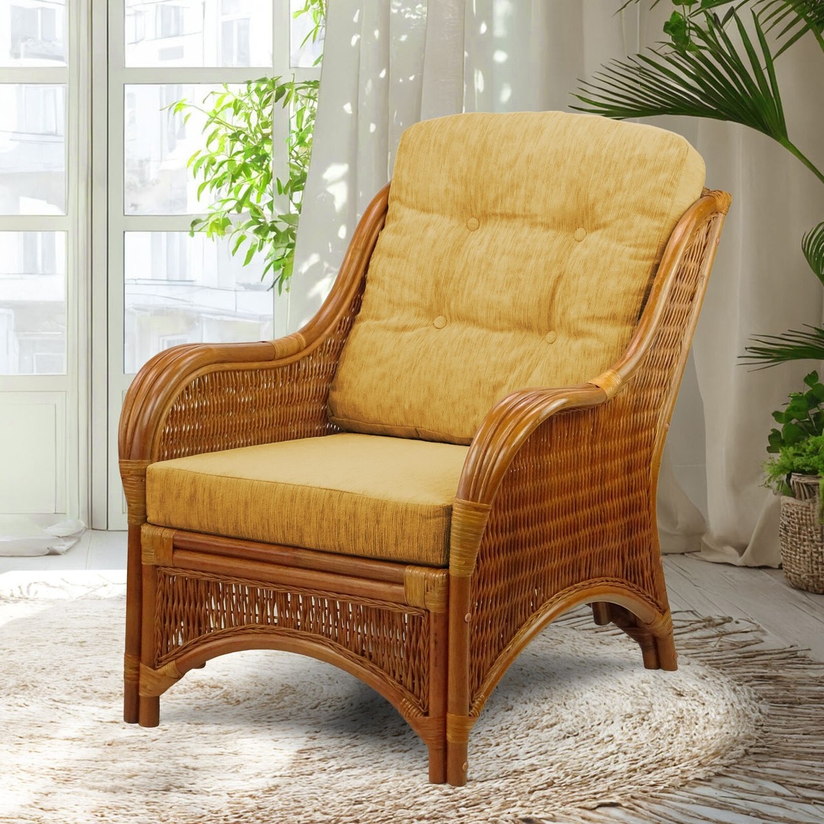 Jam Design Handmade Rattan Wicker Lounge Chair with Thick Light