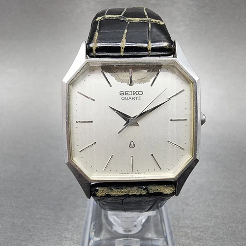 Seiko Watch Men 30mm Silver Dial Silver Tone Octagon 6030-5440 New Battery