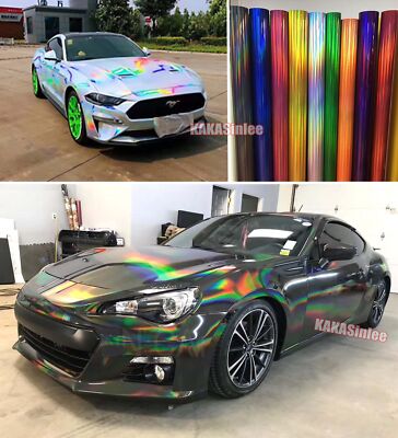Air Release Glossy Laser Chrome Chameleon Rainbow Car Vinyl Wrap Film Sticker US