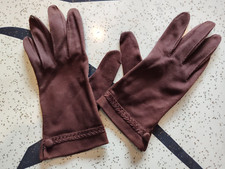 Vintage 60's DRESS GLOVES Girl's Small Women's BROWN Button Braid Wrist Trim