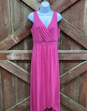 Land’s End Faux Wrap Maxi Dress Tulip Hem Jersey Cactus Flower Pink Small Summer
