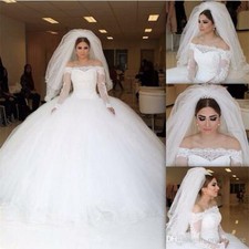 Princess Ball Gown Off-Shoulder Wedding Dress Lace Tulle Bridal Gown 2 4 6 8 10 