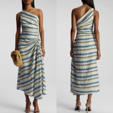 One Shoulder Midi Dress Striped Slim Fit Dress for Women