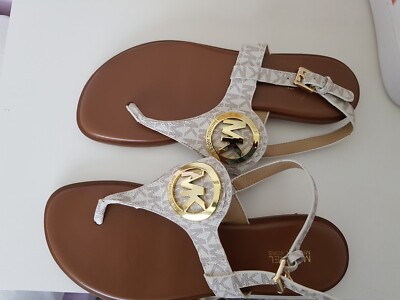 Michael Kors MK Vanilla White Logo Flat Sandals In US8/UK5 UK