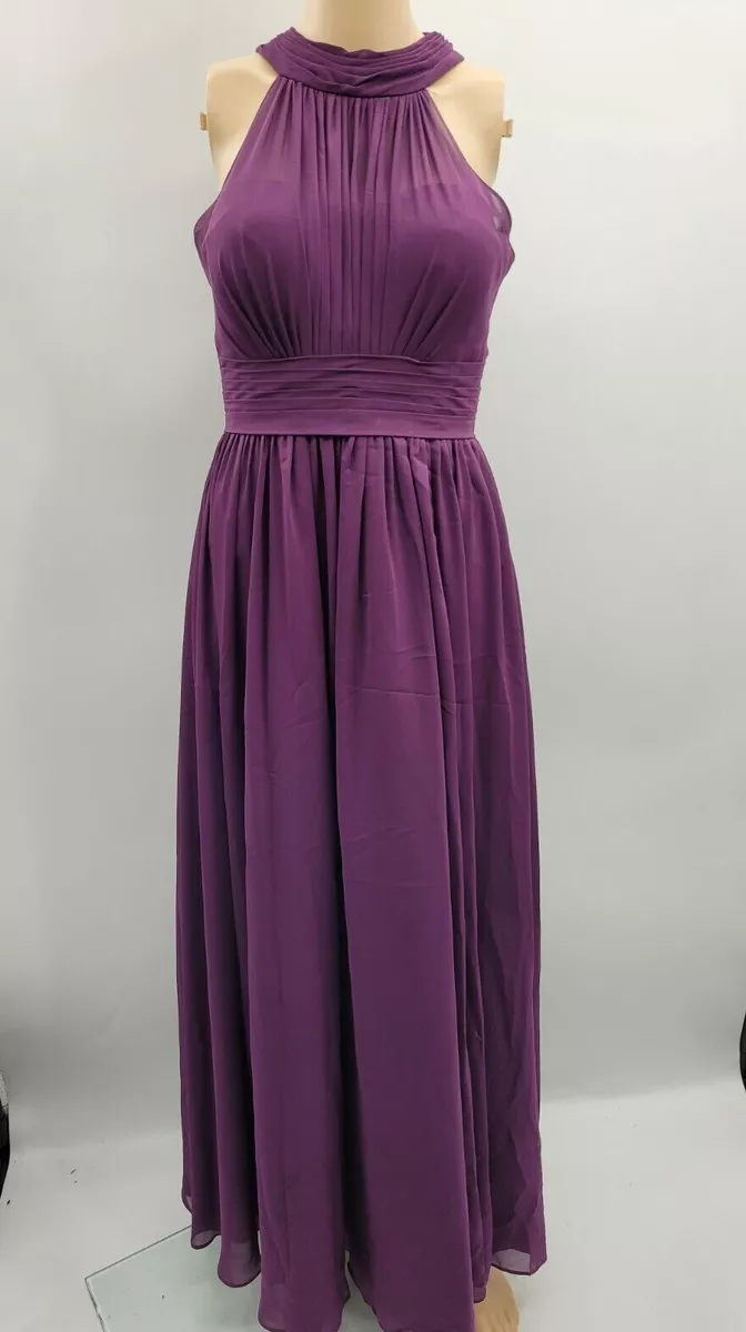 JJs House Halter Maxi Dress Purple Built-in Bra Bridesmaids Chiffon Prom