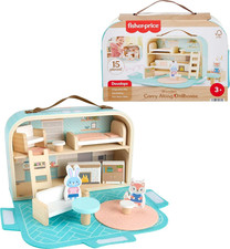 Wooden Dollhouse Playset - 15-Piece Portable Toy for Ages 3