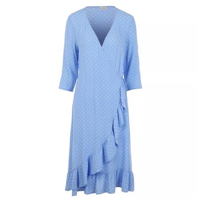 By Malene Birger Alismara Blue Polka Dot Wrap Midi Dress Size 38 NWT French Blue