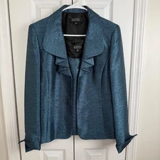 Kasper Women's Teal Metallic Textured Blazer & Tank Top Set Dressy 10 Holiday