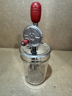 Vintage Mason Jar Hand Crank Mixer Red Wood Handle Metal Egg Beater Attachment