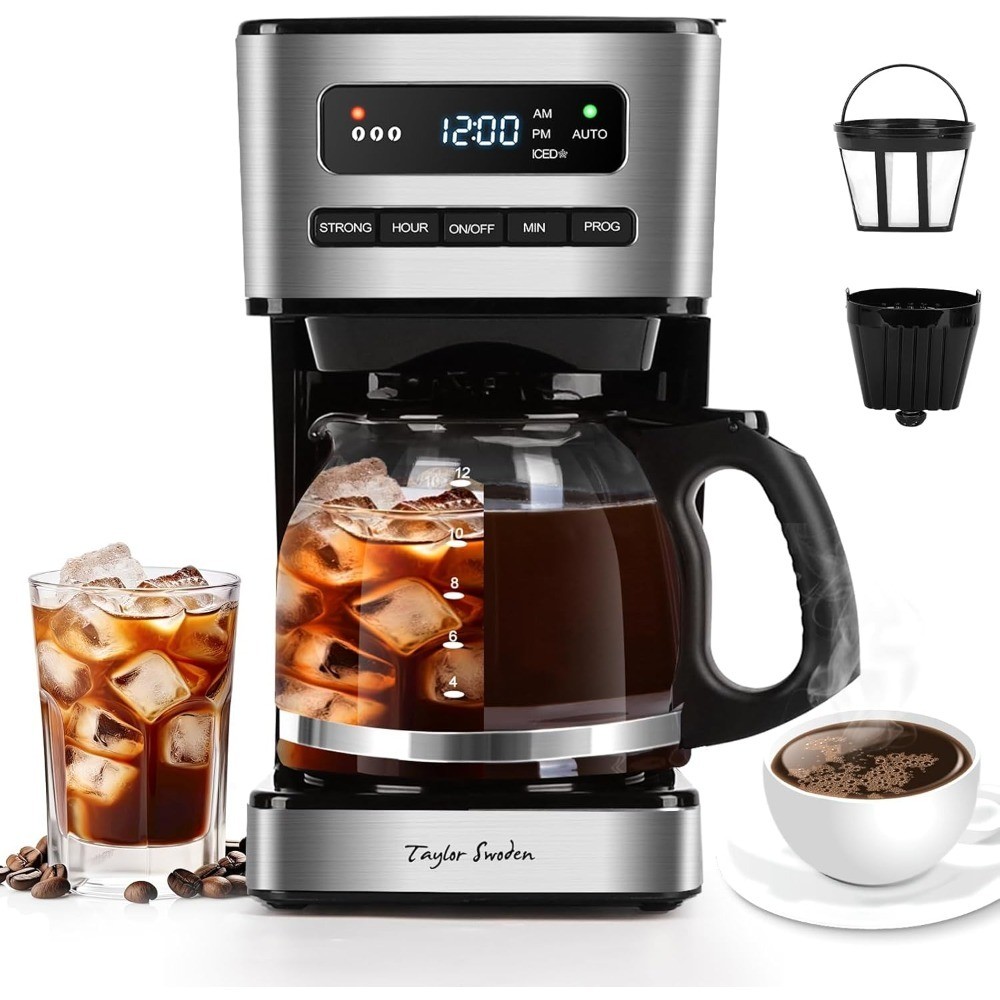 Programmable 12 Cup Hot and Iced Coffee Maker with 4 Brew Strength LED Display