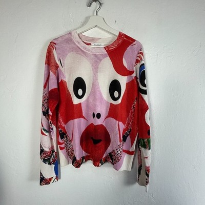 Desigual x M. Christian Lacroix Face Pullover Sweater Womens Large Red New $115