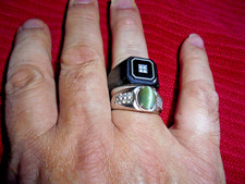 SILVER CATSEYE RING WITH DIAMOND+DIAMOND STEEL RING 2 RINGS .