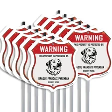 Warning Property Protected by Braque Francais Pyrenean M Shield Sign With Stake