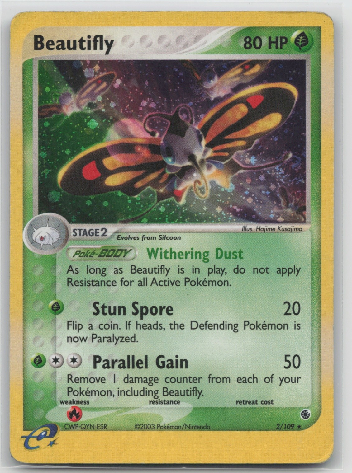 Pokemon Card Beautifly Holo Rare Ruby and Sapphire 2/109 creased