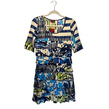 Isle by Melia Kazan Blue Plates Abstract Print Tiered Dress Womens Small