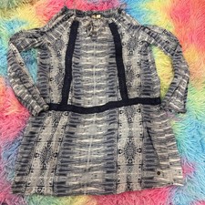 Roxy Blue White Geometric Tribal Cold Shoulder Crochet Lace Mini Dress Small