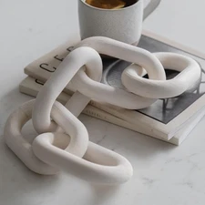 Wood Chain Link Decor - White Wooden Decorative Objects 5-Link, Whitewashed 