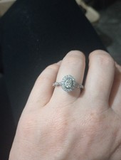 White Gold Halo Princess Inspired Diamond Engagement And Wedding Ring , Size 6