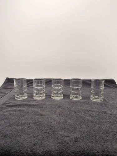 Vintage Set of 5 Anchor Hocking Manchester Clear Tumbler Glass Iconic Design 4"