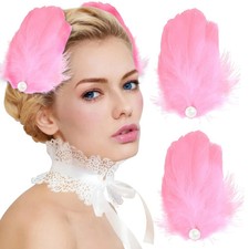 2 Pcs Feather Hair Clips Ballet Style Pearl Ostrich Swan Feather Hairpins Bri...