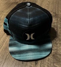 Hurley Men's Trucker Hat Black Blue Striped Logo Mesh Back Adjustable One Size