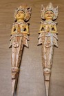 Vtg Thai Sawasdee Lady & Man Welcome Wall Statue Figurine Hand Carved Gilt Wood — photo 1