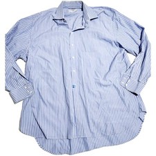 Charles Tyrwhitt Dress Shirt Mens 19 37 Blue White 100 Cotton L/S Button Long