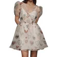 Farm Rio x Anthropologie Semi-Sheer Puff-Sleeve Dress Size L