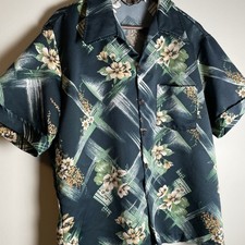VTG 60s 70s Triumph of California Hawaiian Disco Shirt XL Polyester Floral Green