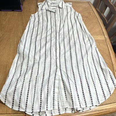 ZARA BASIC Sleeveless Collared Denim Shirt Dress Geometric Button XS White Blac 