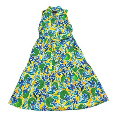 Donna Morgan Cotton Floral Sleeveless Maxi Dress Size 16 XL Button Up Belted