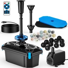 Pond Filter with Fountain Kits, 660GPH Pond Pump Filter Built-in RGB LED Ligh...