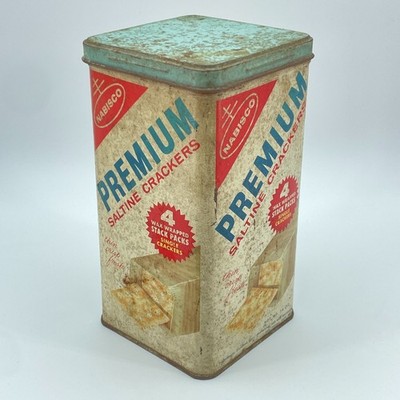 NABISCO Premium Saltine Crackers Vintage Tin Storage Canister 9x5x5 Collectible