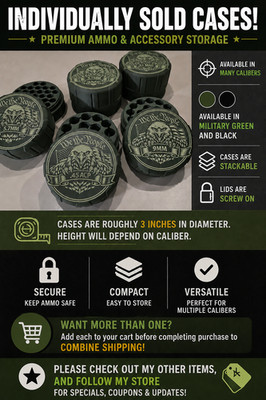 (1 Unit) Laser Etched Ammo Storage Containers - Choose Caliber and Case Color