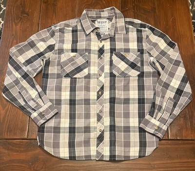 Mens Levis Strauss White Gray Plaid Thin Cotton Blend Shirt Medium