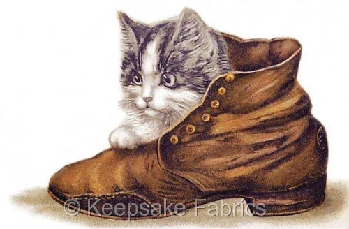 Cat Victorian Shoe Reproduction Vintage Cotton Crazy Quilt Block (V5
