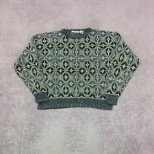Vintage Knitted Jumper abstract patterned grandad knit sweater Men's L