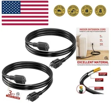 16/3 Short Extension Cord 3 FT 2 Pack, Black Extension Cord Flexible & Durabl...