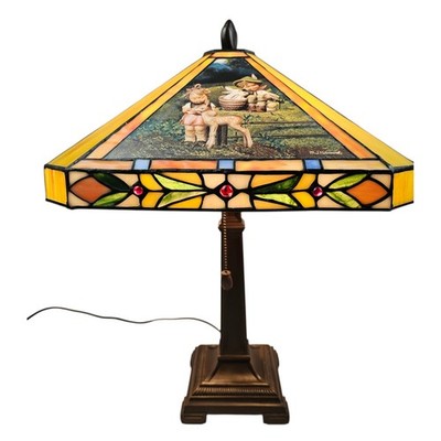 Vintage MJ Hummel Stained Glass Table Lamp Tiffany Style Slag Glass 4 Scenes