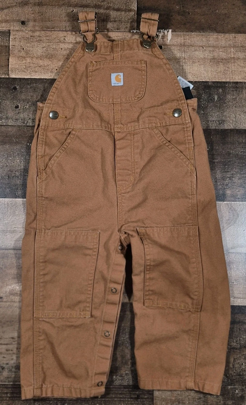 Carhartt Toddler Work Bib Overalls 24M Brown Duck Canvas Double Knee Outdoor