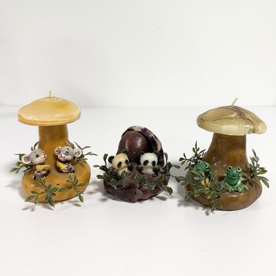 whimsical Novelty Mushroom Candles Mice Pandas Frogs Kitsch Retro Woodland