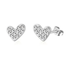 Heart Stud Earrings with Crystals stainless steel