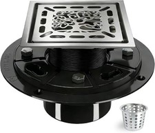 Tree 4" Square Shower Floor Drain with Flange 304 Stainless Steel Brushed Nickel