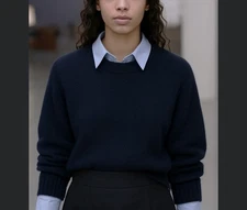 Wool Crewneck Sweater Navy Blue Sz Oversized Slouchy Copenhagen Scandinavian