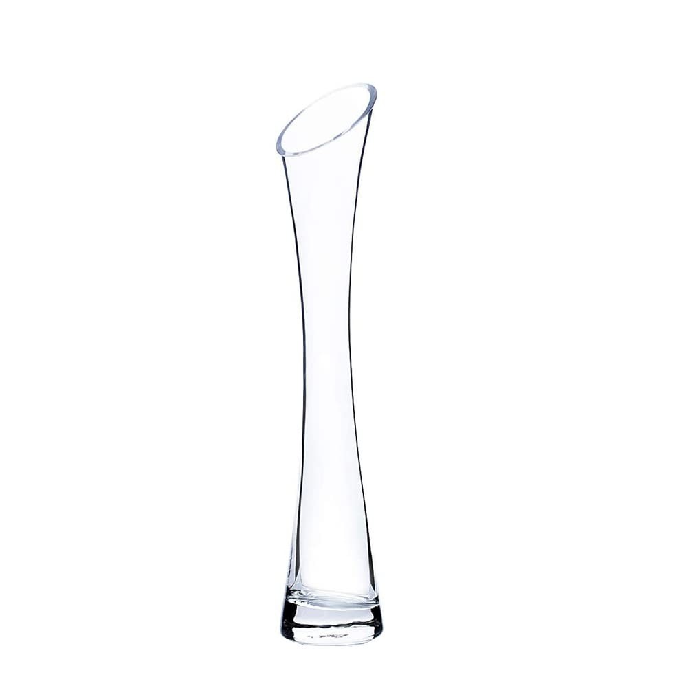 Petit vase de 25 cm de haut mince et étroit soliflore en verre transparent