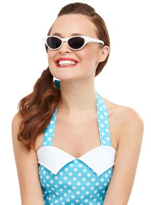 Rockabilly Cateye Brille weiß - 50er Jahre Sonnenbrille mit Strasssteinchen