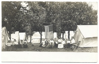 Vintage Photo Postcard Tent People Camping Chautauqua GALLUP POLL Jefferson Iowa