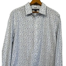 Michael Kors Men's Blue White Leafy Stretch Long Sleeve Dress Shirt Size XL